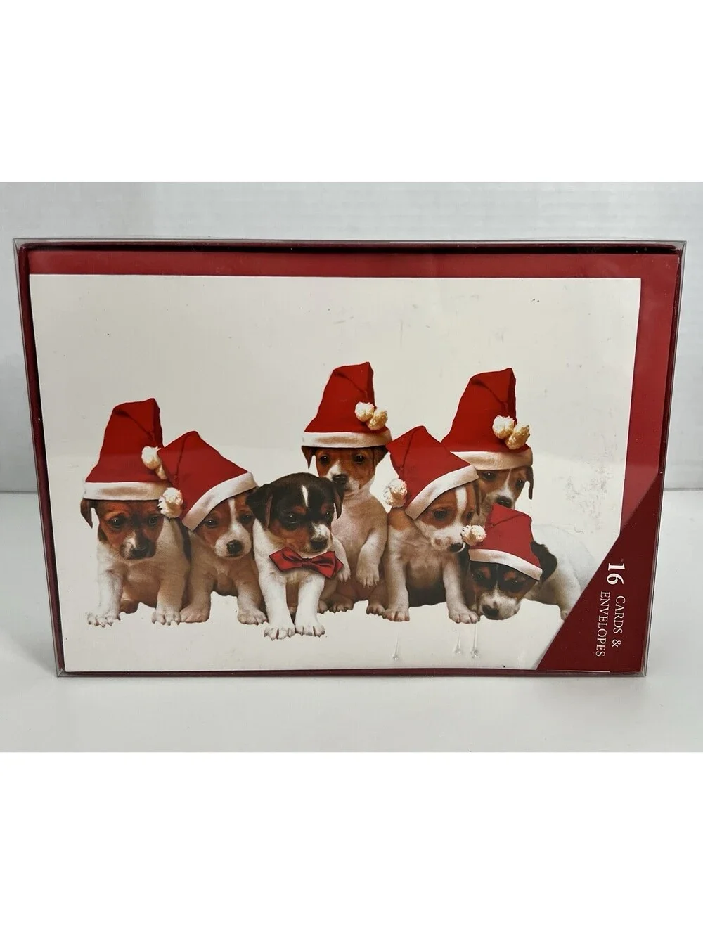 Vintage 2008 Puppies in Santa Hats Christmas Cards w/Envelopes *Holiday Dogs*